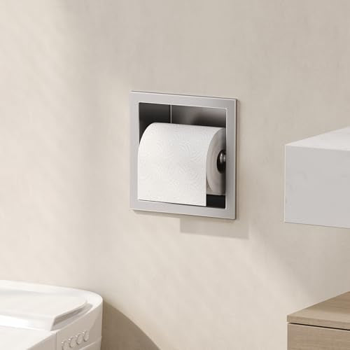 Neodrain Recessed Toilet Paper Holder, Brushed Toilet Paper Holder Built-in, Stainless Steel Recessed Tissue Paper Roll Holder, in Wall - color: Brushed, size: 6X6In