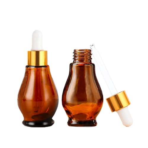 8 Pack 1oz Glass Dropper Bottles 30ml Amber Gourd Shaped Glass Bottles with Dropper, Tincture Bottle,for Essential Oils, Hair Oil, Liquids, Perfume (Amber/Gold Cap, 30ml) - color: Amber /Gold Cap