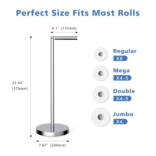 Free Standing Toilet Paper Rack, SUS304 180 Degree Rotatable Tissue Holder with Shelf, Polished Chrome Bathroom Storage Toilet Roll Stand - color: Polished Chrome