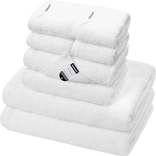 SEMAXE 8-Piece Cotton Bath Towel Set with Hanging Loops for Bathroom, White | Complete starter set for daily showers, sink-side use, small bathrooms, and guest baths, OEKO-TEX certified, easy care - color: A03: White