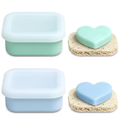 OTHIX 2 Pack Leakproof Silicone Travel Soap Case, Small Bar Soap Holder Container with Drainage Layer & Mini Portable Soap Dish Fits for Shampoo Bar, Gym, Camping (Baby Blue & Sage Green) - color: Baby Blue & Sage Green