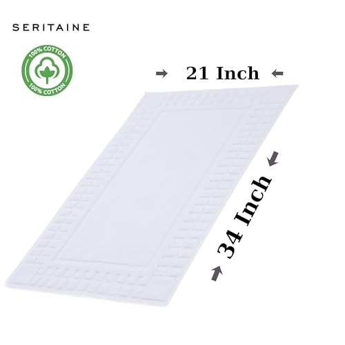 Turkish Cotton Bath Mat Set of 2-100% Turkish Cotton 21x34 inch Bathroom Floor Towel Mat (Not Rug) - Absorbent 900 GSM Hotel Spa Quality Floor Towels - Machine Washable Quick Dry - color: White (Hera Design)