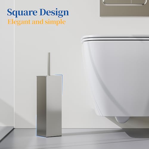 RUACQ Toilet Brush and Holder Set 2pcs,Square Toilet Bowl Brush for Bathroom with 304 Stainless Steel Handle Toilet Cleaner Brush with Durable Scrubbing Bristles,Splash-Proof (Brushed Nickel) - color: Brushed Nickel, size: 2 packs