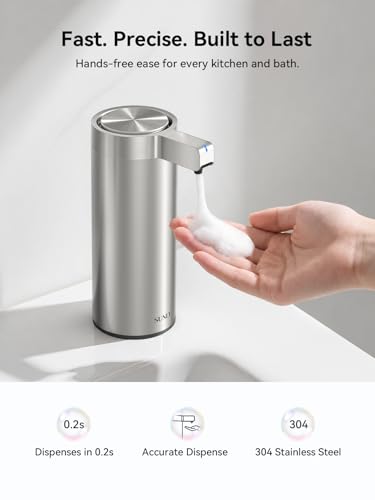 SUNLY Automatic Foaming Soap Dispenser Touchless – Clog-Free Pump, 0.2s Fast Sensor, USB-C Rechargeable, Smudge-Resistant Stainless Steel, for Kitchen & Bathroom Soap Dispenser - color: Silver (Foaming)