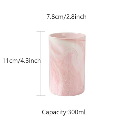 Ceramic Toothbrush Holder, Bathroom Cup, Drinking Mug, Coffee Cups, Marble Pattern Pen Holders, 300ml/Pcs (Pink) - color: Pink