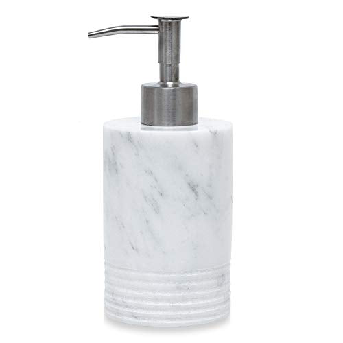 JIMEI Marble Soap Dispenser with Stainless Steel Pump for Bathroom Kitchen Countertop - Lotion & Liquid Dispenser Soap Bottle White