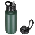 32 oz Insulated Water Bottle with Straw Lid & Wide Mouth Lids, Stainless Steel Sports Water Bottles, Double Walled Vacuum, Leak Proof, Dark Green - color: Dark Green, size: 32 Ounces