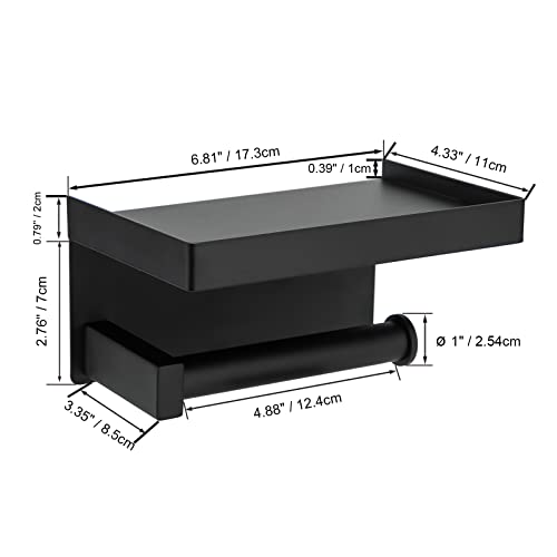 Toilet Paper Holder Tissue Roll Hanger with Shelf SUS304 Stainless Steel Matte Black Bathroom Lavatory Hardware Wall Mount Adhesive