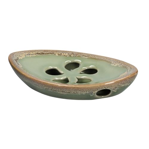 Ceramic Soap Dish with Self Draining Tray for Bar Soap, Bathroom, Kitchen (Green No.3) - color: Green No.3