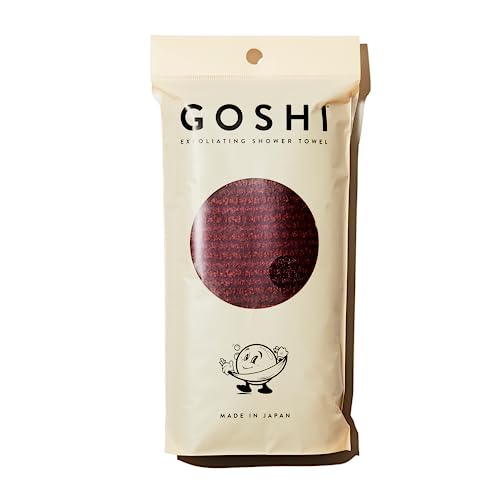 GOSHI Exfoliating Shower Towel - Long Body Scrubber for Back Acne, KP & Smooth Skin - Durable Rip-Resistant Weave, Quick-Dry Nylon Washcloth - Ethically Crafted in Gunma, Japan - Red - color: Red