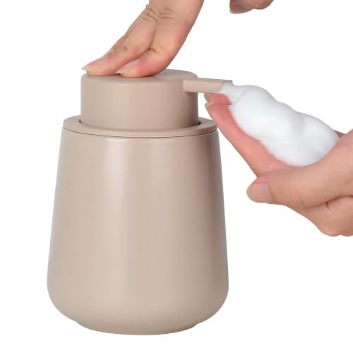 Bosilunlife Ceramic Foaming Soap Dispenser - 12Oz Bathroom Countertop Kitchen Dish Soap Pump Dispenser Foam Soap Dispenser - Khaki - color: Khaki