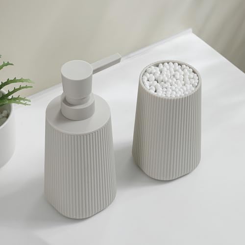 YAUKPH Bathroom Accessories Set 2 Piece Soap Dispenser and Toothbrush Holder for Bathroom Countertop Striped Beige - color: Striped Beige