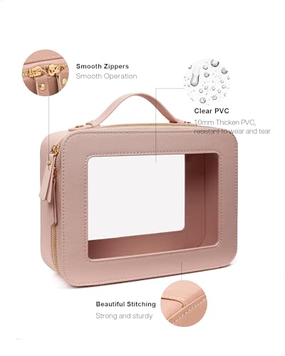 Travel Clear Makeup Bag Set, TSA Approved Cosmetic Bag Case with Zipper Portable Makeup Pouch Toiletry Bag Traveling Cosmetic Organizer Storage Bag Car Organizer Car Essentials - color: Mini + XL Luxe Dark Pink