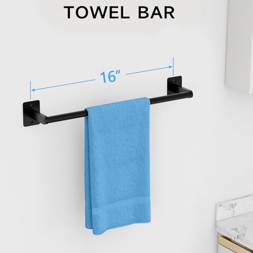 KLJKPA Black Bathroom Accessories Set, 4-Piece Bathroom Hardware Set | 16 inch Towel Bar, Towel Racks for Bathroom, Robe Towel Hooks, Toilet Paper Holder Wall Mounted - color: Black (4 Piece), size: 16 inch