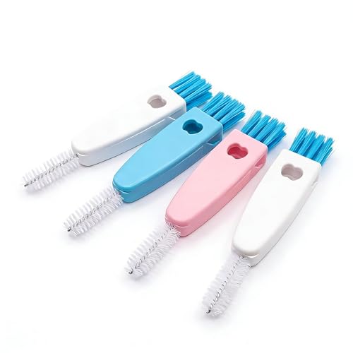 3 in 1 Cup Lid Gap Cleaning Brush Set, Multifunctional Bottle Cleaning Brush, Mutipurpose Tiny Silicone Cup Holder Cleaner, Home Kitchen Cleaning Tools 4Pack (2PCSWhite+Pink+Blue) - color: White+pink+blue