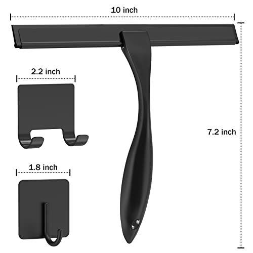 All-Purpose Stainless Steel Shower Squeegee for Shower Doors with 2 Adhesive Hooks, Bathroom Cleaner Tool Household Window Mirror Squeegee for Home Cleaning, Glass Door, Tile Wall, Car, 10 Inch Black - color: Black, size: 10 Inch