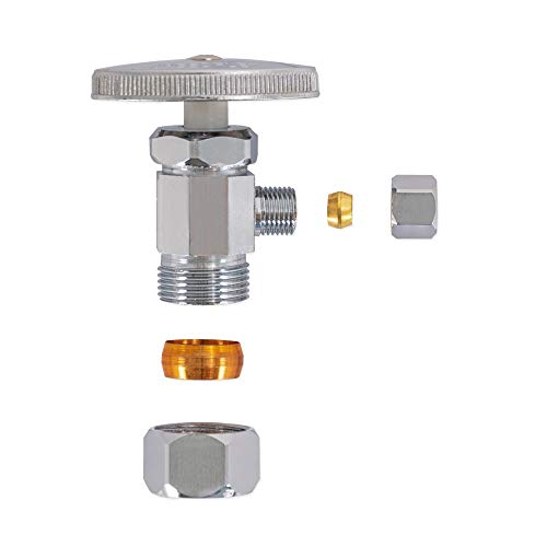 Eastman 5/8 Inch OD Compression x 1/4 Inch OD Compression Multi-Turn Angle Stop Valve, Brass Plumbing Fitting, Chrome, 04344LF (Pack of 2) - size: 1/4 in. OD x 5/8 in. OD (Pack of 2)