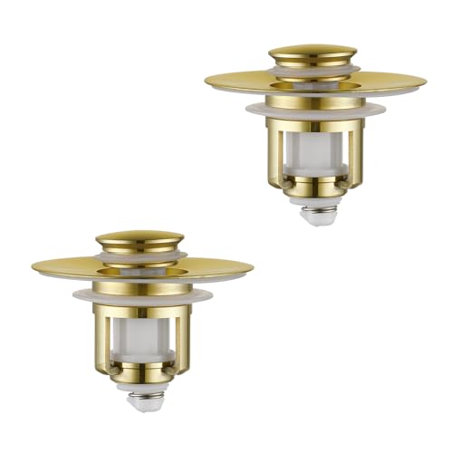 Universal 2 in 1Bathroom Sink Stopper, 2 Pack Pop Up Bathroom Sink Drain Strainer for 1.06"-1.65" Basin Drain Holes, Anti Clogging Drain Filter (Gold(s)-2p) - color: Gold(s)-2p