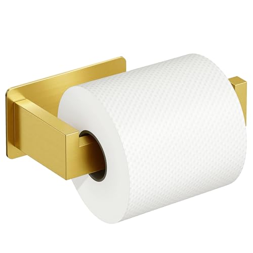 Auxmir Adhesive Toilet Paper Holder, No Drilling Toilet Roll Holder Wall Mount, Premium Thicken SUS304 Stainless Steel, Rustproof Toilet Tissue Holder for Bathroom Kitchen Washroom RV, Gold - color: Toilet Paper Holder-gold
