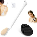 Back Scrubber for Shower & Silicone Bath Glove Set, 19’’ Detachable Long Handle Body Scrubber Wet or Dry Brush, Adjustable 2-in-1 Back & Body Brush with Soft Bristles for Deep Cleaning(White) - color: Back Scrubber-white