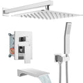 gotonovo Shower System with Tub Spout,Waterfall Tub Shower Faucet Set for Bathroom Head and Handle Set Wall Mounted 3 Function Rough-in Valve and Trim Included 12 inch Shower Head Polished Chrome - color: Polished Chrome, size: 12 inch Shower Head