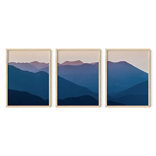 HAUS AND HUES Mountain Wall Decor - Set of 3 Nature Posters with Frame, Scenic Forest Posters for Walls, Landscape Blue Ridge Mountain Wall Art (Beige 12x16) - color: Mountain Landscape, size: 12"L x 16"W, style: Beige Framed