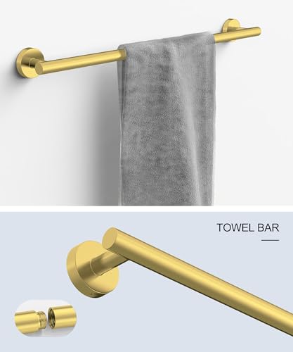 5 Pcs Brushed Gold Bathroom Accessories Hardware Set SUS304 Stainless Steel 26 Inch Towel Rack and Toilet Paper Holder Set Bath Towel Bar Set Wall Mounted for Bathroom Kitchen by HOMEMYSTIQUE - color: Brushed Gold, size: 5 Pieces