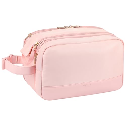 Voova Travel Toiletry Bag for Women, Hanging Dopp Kit Water Resistant Shaving Bag for Toiletries Accessories, Small Makeup Organizer Case for Traveling Essentials, Bathroom, Cosmetics, Pink - color: Pink