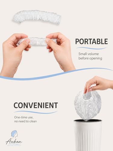Auban 100PCS Disposable Shower Caps, Plastic Clear Hair Cap Large Thick Waterproof Bath Caps for Women, Hotel Travel Essentials Accessories Deep Conditioning Hair Care Cleaning Supplies(20.5")