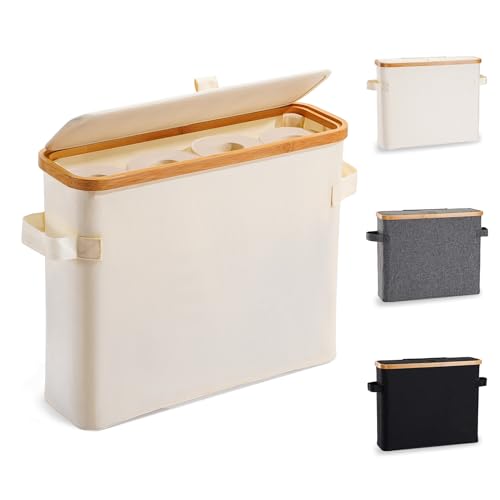 Toilet Paper Storage Basket with Lid, Bamboo Toilet Paper Storage Holder Stand Organizer for Bathroom, Toilet Paper Storage Box Container with Handle Bin for RV Closet, Beige - size: For Small/Regular Size TP Roll