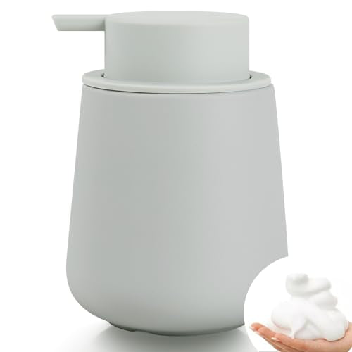 Bosilunlife Ceramic Foaming Soap Dispenser - 12Oz Bathroom Countertop Kitchen Dish Soap Pump Dispenser Foam Soap Dispenser - Rubber Paint Light Grey - color: Rubber Light Grey