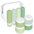 Mrsdry Travel Size Toiletries 8 Pack, TSA Approved 3oz Silicone Squeeze Bottles & Cream Jars with Clear Travel Bag - color: Water Green, size: 3oz bottle 3oz jar