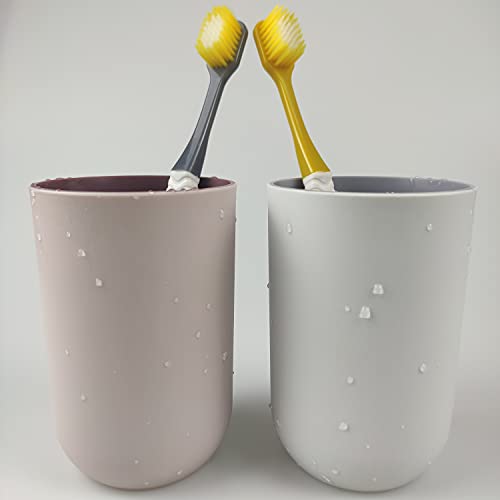 Unbreakable Reusable Drinking Cups Set of 2 Colors, Plastic Toothbrush Cup Tumblers 300 ml/10.5 oz, Dishwasher Safe (Light pink & Light gray) - color: Light pink & Light gray
