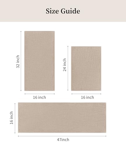 YIHOUSE Bathroom Rugs Sets 3 Piece Beige, 16x24+16x32+16x47in | Non Slip, Quick Dry, Absorbent Washable, Thin Fit Under Door, For Elder, Sink, Laundry - color: Beige, size: 16x24+16x32+16x47
