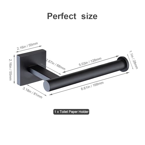 Matte Black Toilet Paper Holder Wall Mount, SUS304 Stainless Steel Bathroom Tissue Roll Holder, Heavy Duty No-Wobble Square Design, Fingerprint Resistant, Hardware Included - color: Matte Black