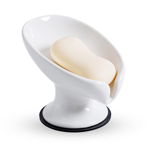 Agyiuns Soap Dish, Soap Holder Self Draining Leaf Shape Soap Dishes，White Ceramic Draining Soap Tray for Shower, Bathroom Sink, Kitchen (Large Size-White, 1) - color: Large Size-white