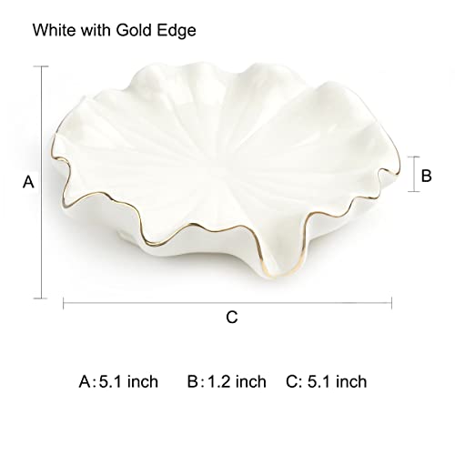 Soap Dish with Drain Ceramic White Lotus Leaf Soap Holder Soap Saver for Bar Soap, Kitchen Sink, and Bathroom Shower - color: White