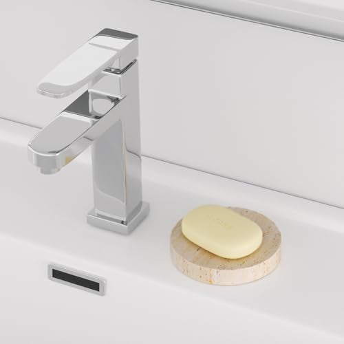 Marble Soap Dishes Natural Travertine Stone Sponge Holder for Bathroom Tub Shower Kitchen Sink, Handcraft Round Soap Case Trinket Plate Jewelry Tray Coaster for Home Decor Color Beige (WH046) - color: Beige