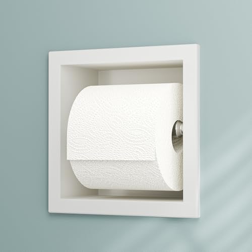 Neodrain Recessed Toilet Paper Holder, White Stainless Steel Built-in Tissue Paper Roll Holder, Roll Paper Holder for Bathroom Wall - color: White, size: 6X6In