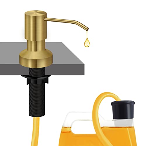 Sink Soap Dispenser for Kitchen Sink, Countertop Built in Sink Soap Dispenser with 47”Extension Tube kit, No Need to Fill The Little Bottle Again (Golden) - color: Golden