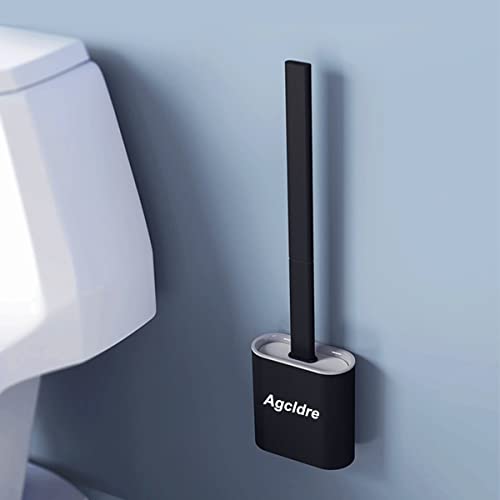 Toilet Brush with Holder Silicone Toilet Brush and Cleaning Brush for Household Bathroom Toliet Brush Set (White,Black) - color: White,black