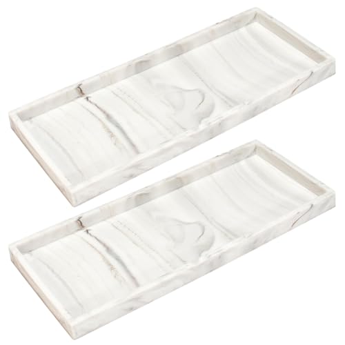 DNC Silicone Bathroom Tray for Counter, 2PC 11.8" Vanity Tray for Countertop, Kitchen Sink Soap Tray for Dish Holder Dispenser Toilet Tank Desk Organizer - color: Marble-like(11.8"+11.8”), size: 11.8" x 5" x 0.7"