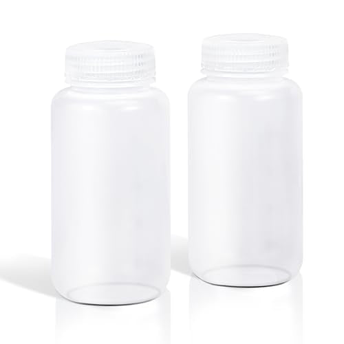 DEMORA 8 oz Plastic Bottles with Lids, Airtight Refillable Wide Mouth Travel Bottles for Toiletries, HDPE Food Grade Plastic Containers for Liquids Pill Water Sample Lab Reagent (Translucent, 2 Pcs) - color: Translucent, size: 8 oz