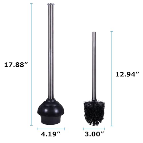Blue Donuts Toilet Brush and Plunger Set with Holder, Sleek Minimalist Modern Stainless Steel Bathroom Accessories Toilet Plunger and Toilet Bowl Brush Combo - color: Stainless