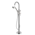 Wowkk Tub Filler Freestanding Bathtub Faucet Brushed Nickel Floor Mounted Brass Bathroom Tub Faucets with Hand Shower - color: Brushed Nickel