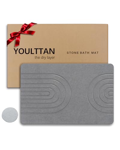 Stone Bath Mat 24"x16" - Diatomaceous Earth Shower Mat, Quick Dry, Anti-Slip, Modern Design with Bonus Non-Slip Pad - Perfect for Home Safety and Style, (Gray,Semicircle) - color: Gray,semicircle