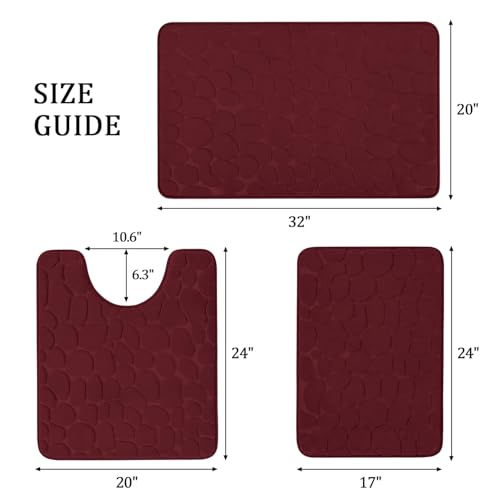 YIHOUSE Bathroom Rugs Mat Set, Memory Foam Bath Mat 3 Piece Red | U Shape+Small Mat, Non Slip, Water Absorbent, Washable, Bath Mat For Bathroom, Sink and Toilet - color: Dark Red, size: 2'8" x 1'8" (Rectangular)