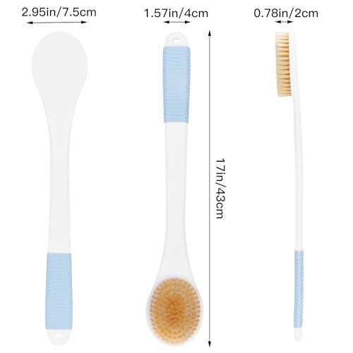 Back Scrubber for Shower, Shower Body Brush for Cleaning with Long Handle for Showering, 17 Inch Back Washer Exfoliator for Shower Men Women with Non-Slip Handle, Adhesive Hook (Lake Blue) - size: Lake Blue - Boar Bristles