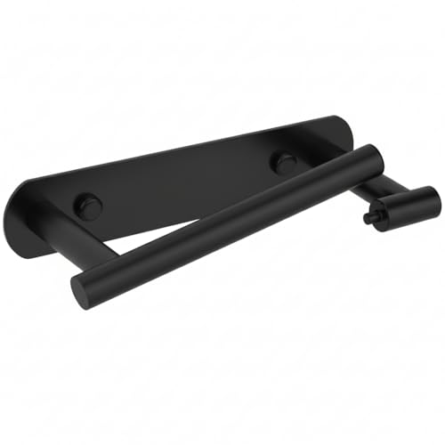 YUET Toilet Roll Holder, Self Adhesive or Screw in Wall Mounted Options, Double Post Pivoting Tissue Roll Holder, Stainless Steel Rustproof Stick On No Drilling Wall Mount for Bathroom, Matte Black - color: Black-pivoting