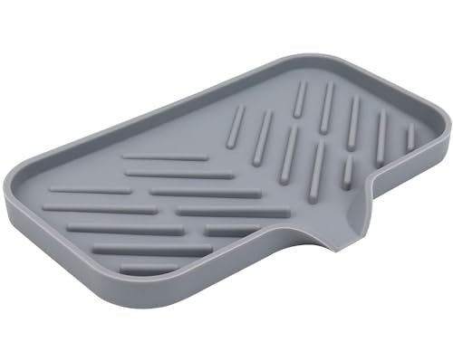 Yasmen Silicone Bathroom Soap Dishes, Sink Sponge Holder for Kitchen, Rubber Soap Dish with Drain, Shower Soap Sponge Tray, Sink or Counter Organizer, for Bar Soap, Bottle, Dish Soap Dispenser-Grey - color: Gray, size: L(9.5"×5.1" )